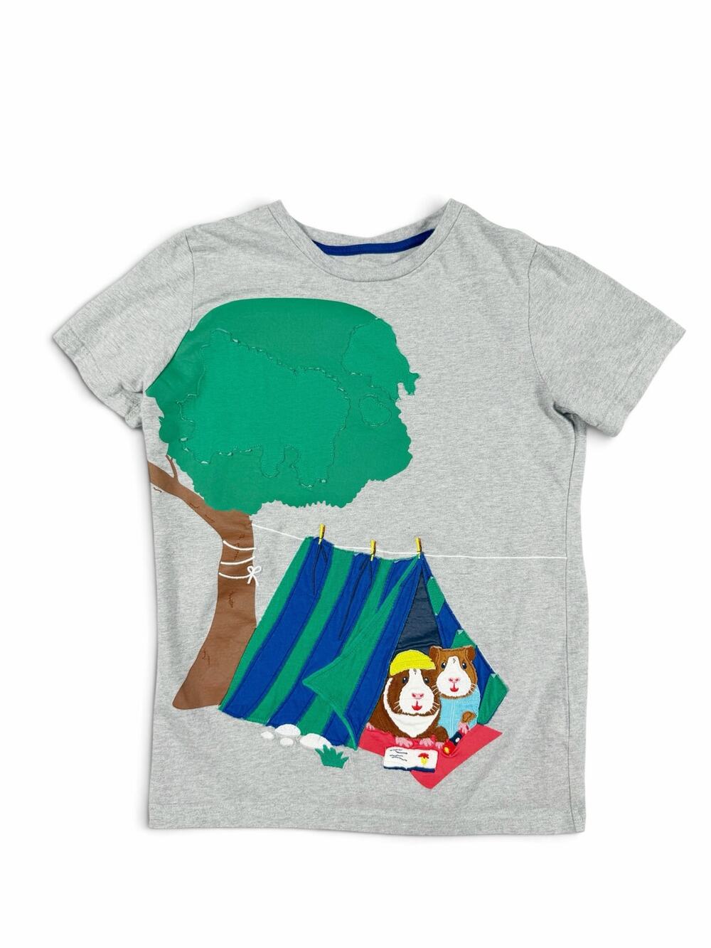 Mini Boden Kids T-Shirt Guinea Pig Camping Appliqué Gray Size 11-12